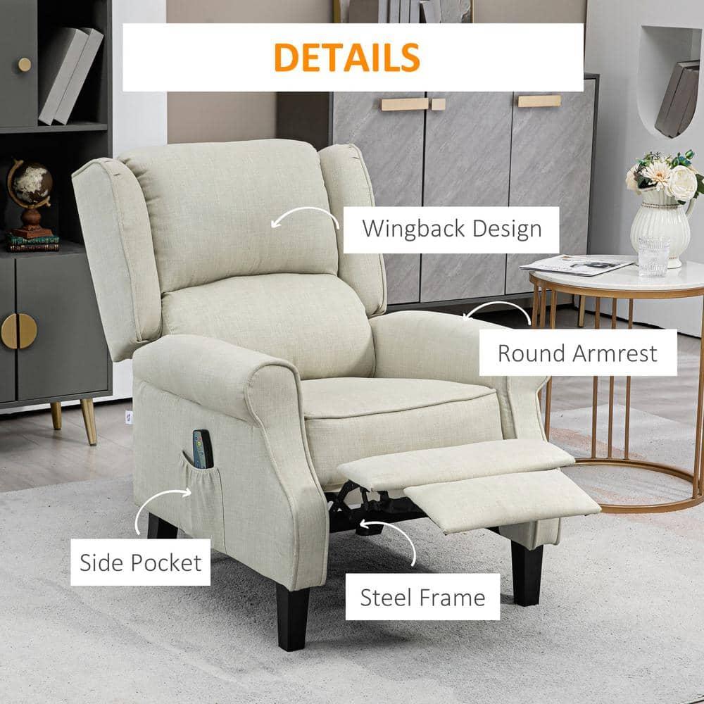 HOMCOM Wingback Heated Vibrating Massage Chair, Accent Sofa Vintage Upholstered Massage Recliner Chair, Beige