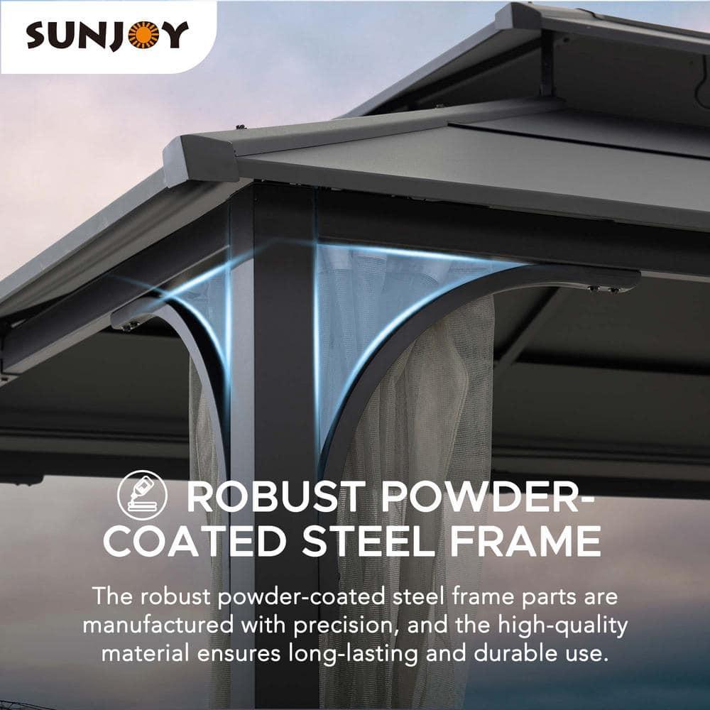 Sunjoy Sunjoy Hardtop Gazebo 10 x 12 ft. Outdoor Gazebo, Heavy Duty Steel Frame Gazebo, Double Roof Metal Gazebo with Ceiling Hook and Removable Netting Sidewalls