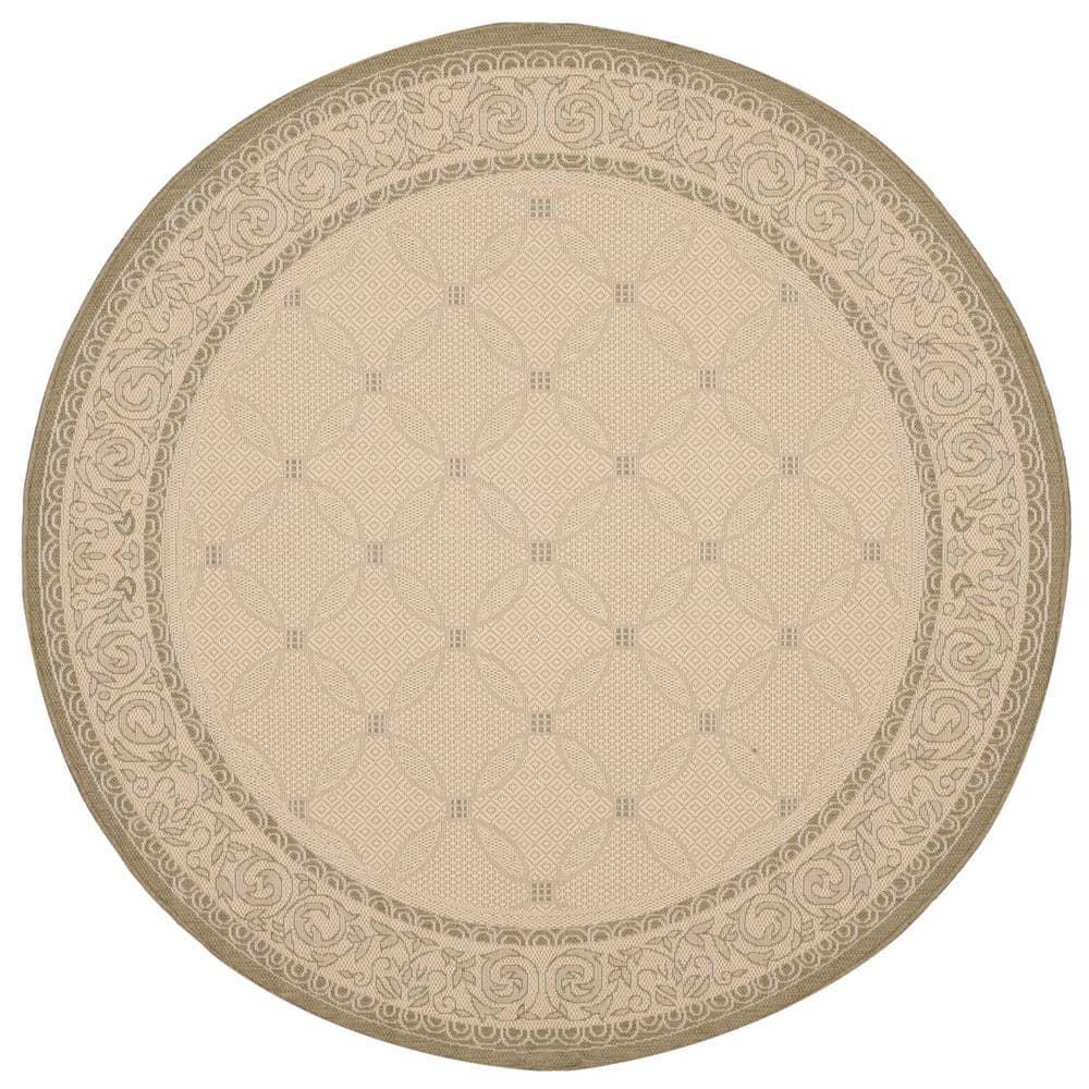 Courtyard CY1502 Power Loomed Indoor and Outdoor Area Rug - Natural/Olive - 5'3" Round - Safavieh