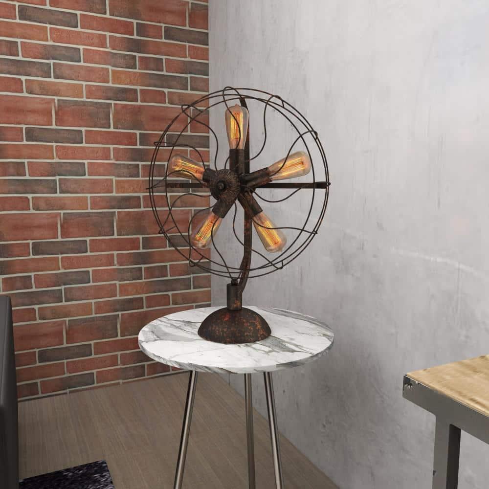 DecMode 24" 5 Light Vintage Fan Bronze Accent Lamp with Black Metal Shade