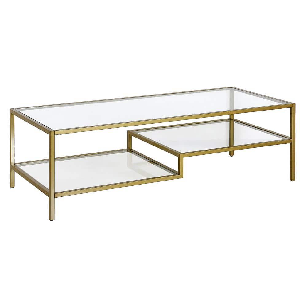 Evelyn&Zoe Lovett 54" Wide Rectangular Coffee Table in Brass