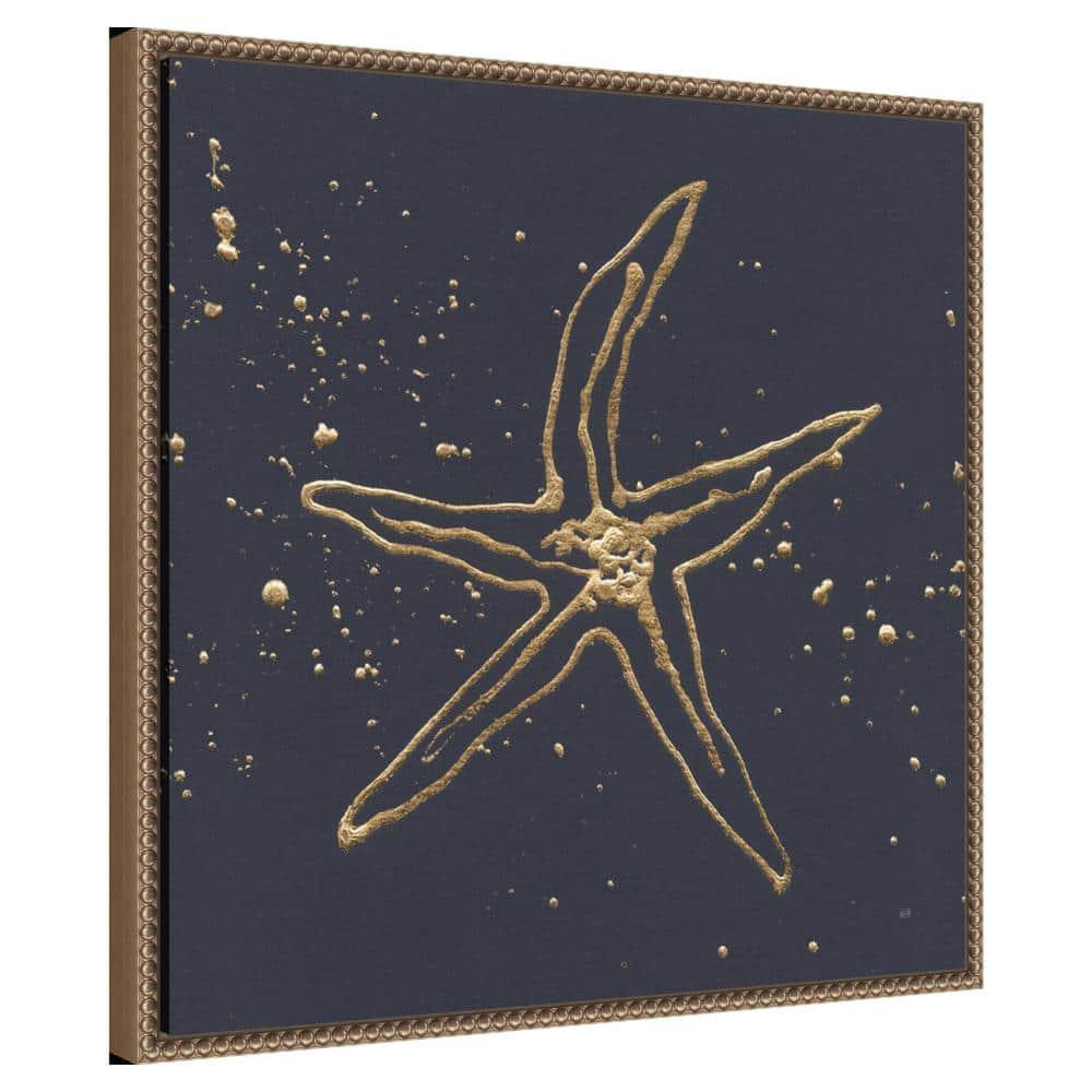 22"x22" Gold Starfish II by Chris Paschke Framed Canvas Wall Art Print Bronze - Amanti Art: Modern Nautical Lithograph, Polystyrene Frame