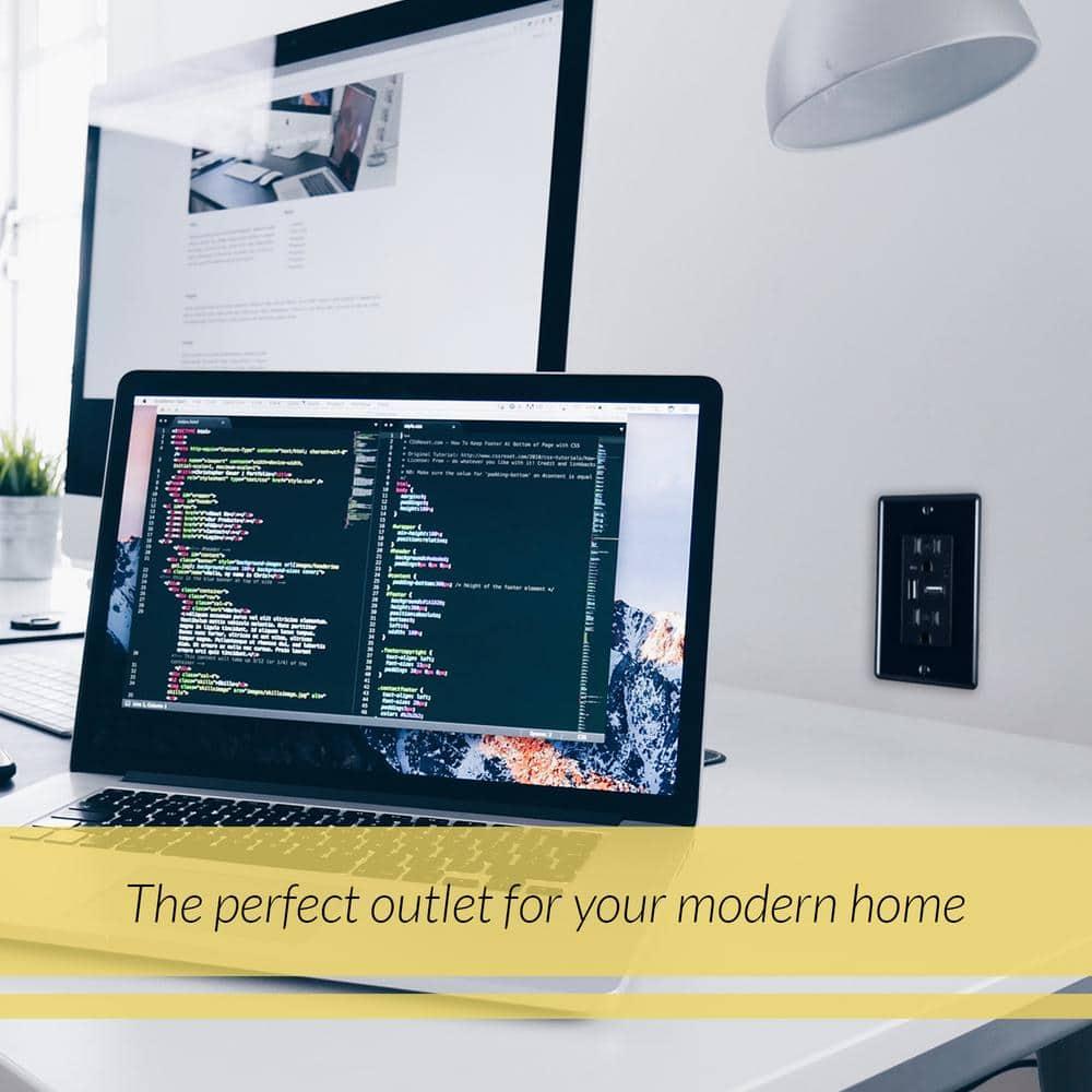 Faith 4.6A USB Outlet and 15A Decorator Tamper-Resistant Duplex Receptacle with Wall Plate, Black, 2-Pack