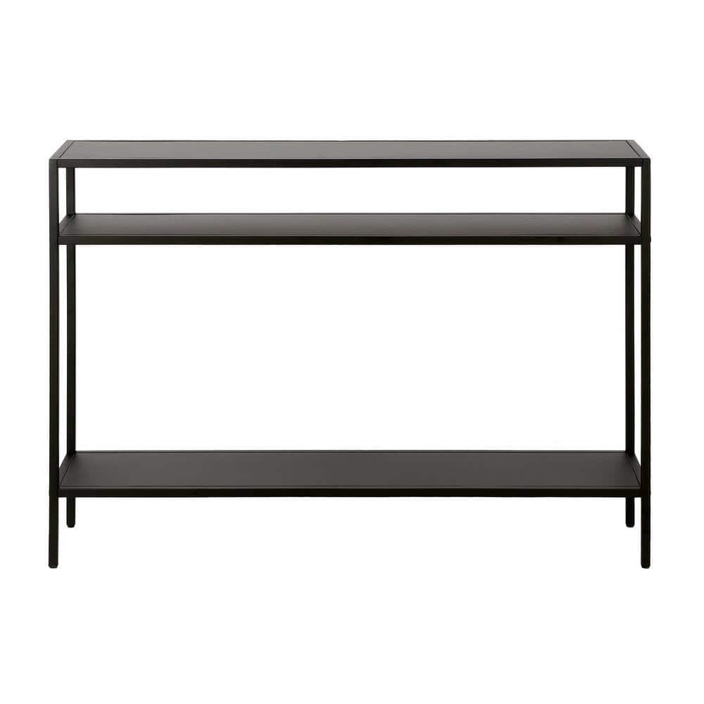 Evelyn&Zoe Ricardo 42" Wide Rectangular Console Table with Metal Shelves, Blackened Bronze