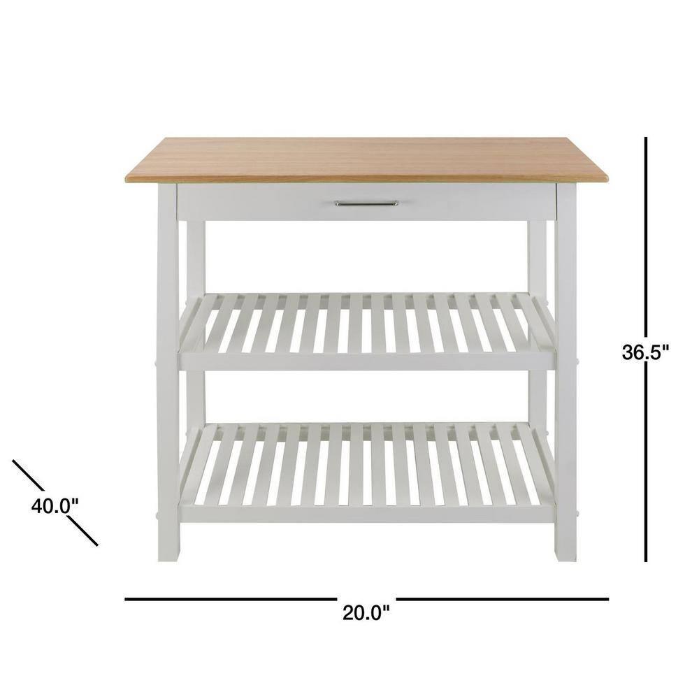 Casual Home Kitchen Island Bar Station with Hardwood Counter and Storage, White