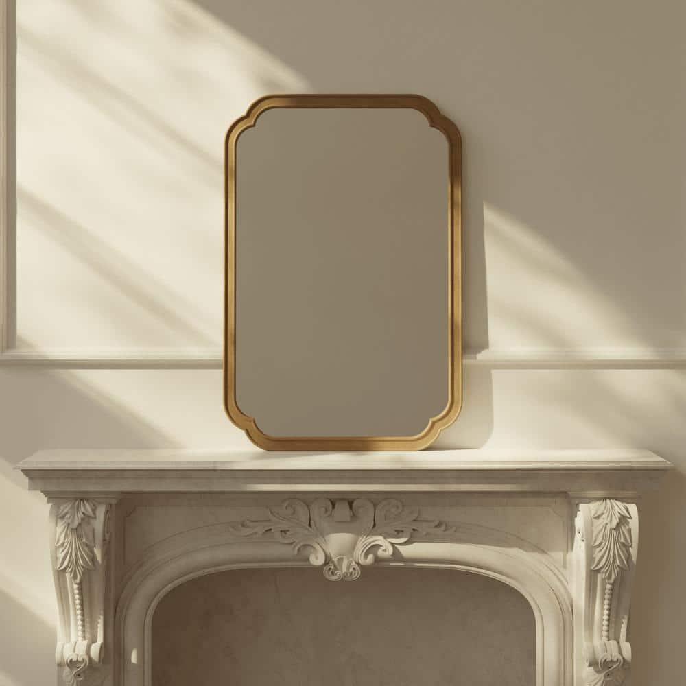 Magnifique Rounded Corner Arch Wall Mirror with Wood Frame for Bathroom 24" x 36", Natural Wood Color