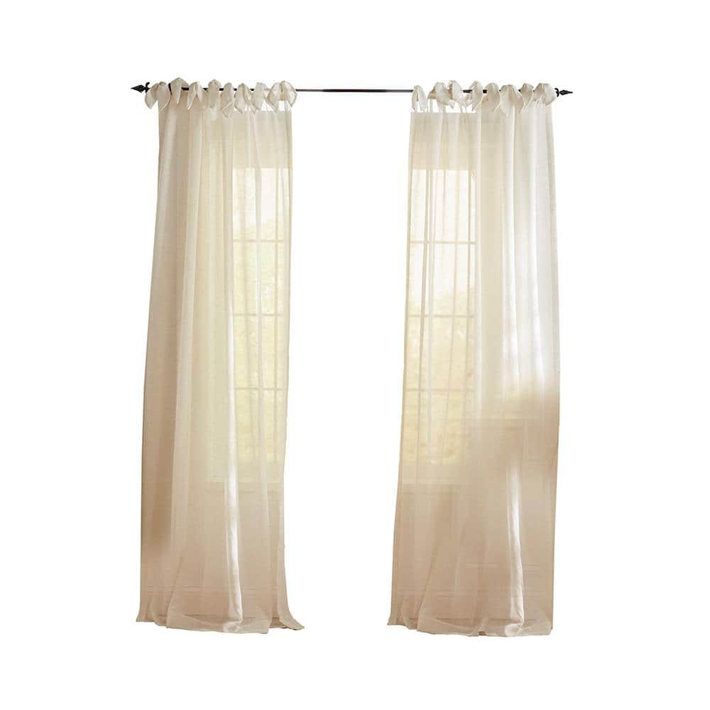 Vienna Tie-Top Cottagecore Sheer Single Window Curtain Panel Panel - 52" x 84" - Off White - Elrene Home Fashions