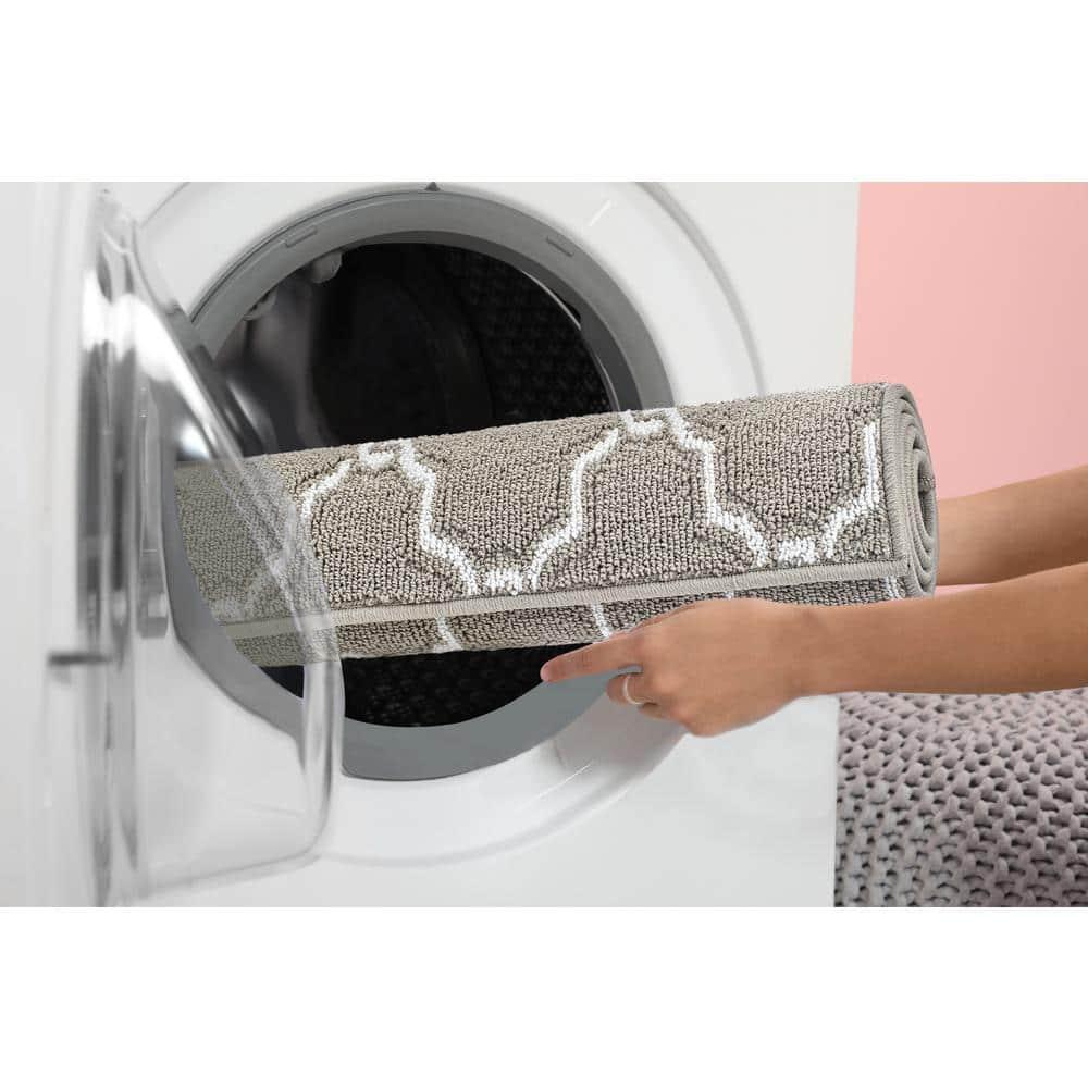 Light Grey and White Geometric Tufted Runner Rug with Non-Slip Backing