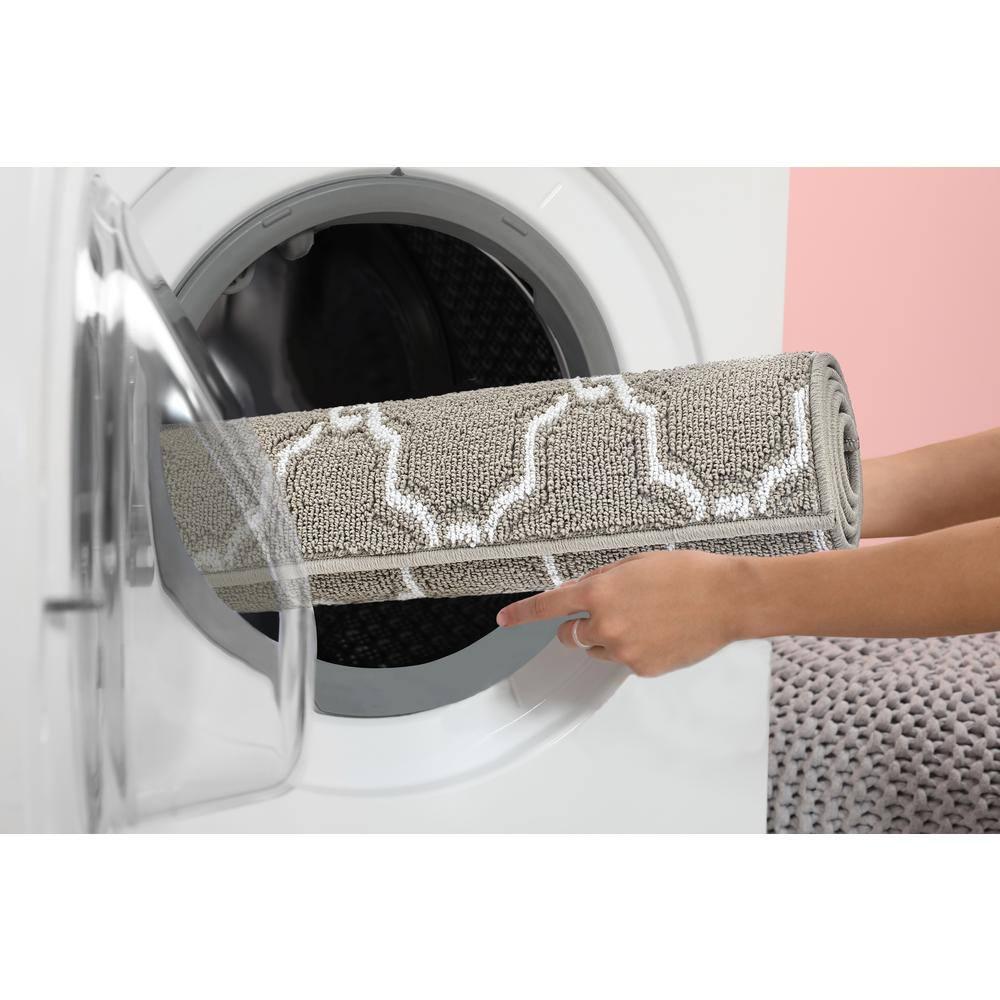 Light Grey and White Geometric Tufted Runner Rug with Non-Slip Backing