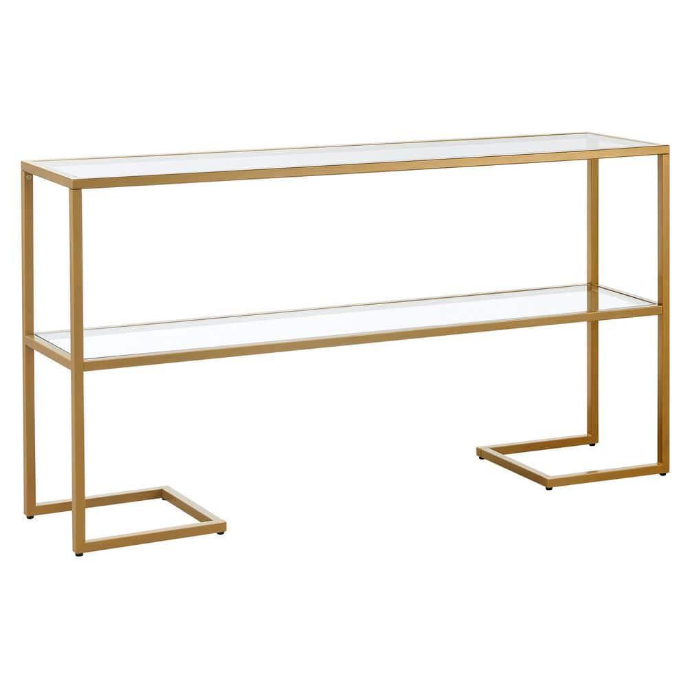 Evelyn&Zoe Errol 55" Wide Rectangular Console Table with Glass Top in Gold
