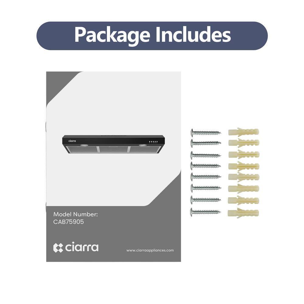 CIARRA Black Range Hood 30 inch Under Cabinet with Ductless Ducted Convertible Slim Kitchen Hood CAB90575