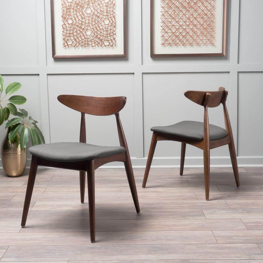 Set of 2 Barron Dining Chair Light Gray - Christopher Knight Home: Mid-Century, Upholstered, Rubberwood