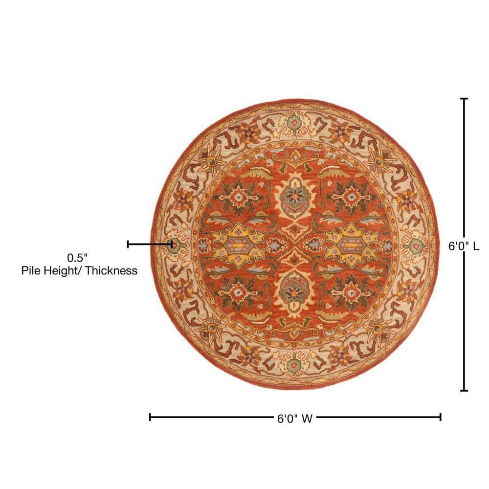 Heritage HG734 Handmade Area Rug - 6' Round - Rust/Beige - Safavieh