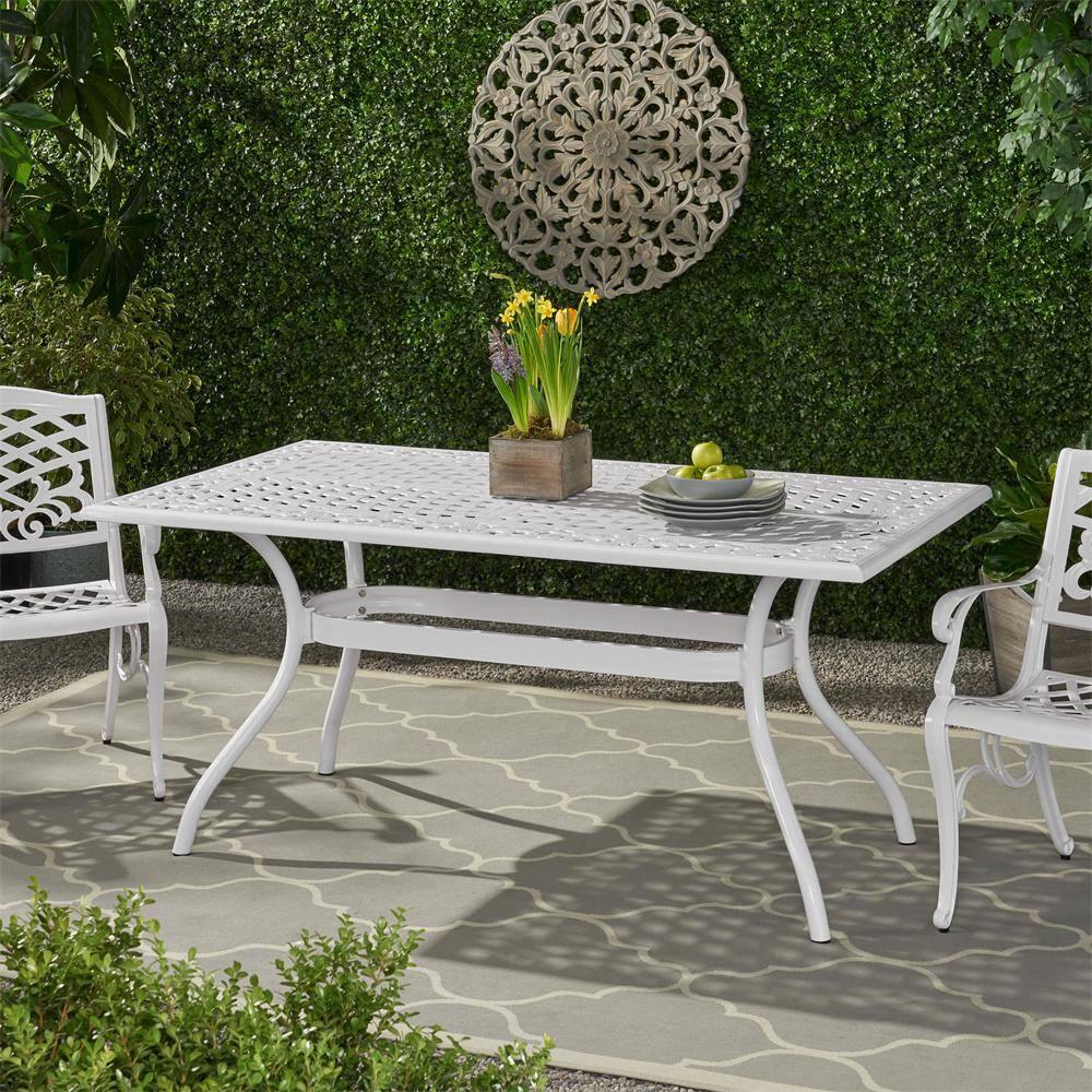 GDF Studio Honolulu Traditional Outdoor Aluminum Rectangular Dining Table, White