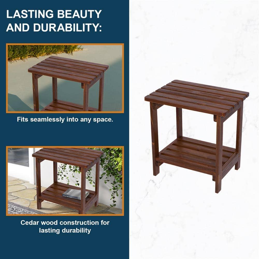 Shine Company Rectangular Traditional Wooden Indoor/Outdoor Side Table in Brown