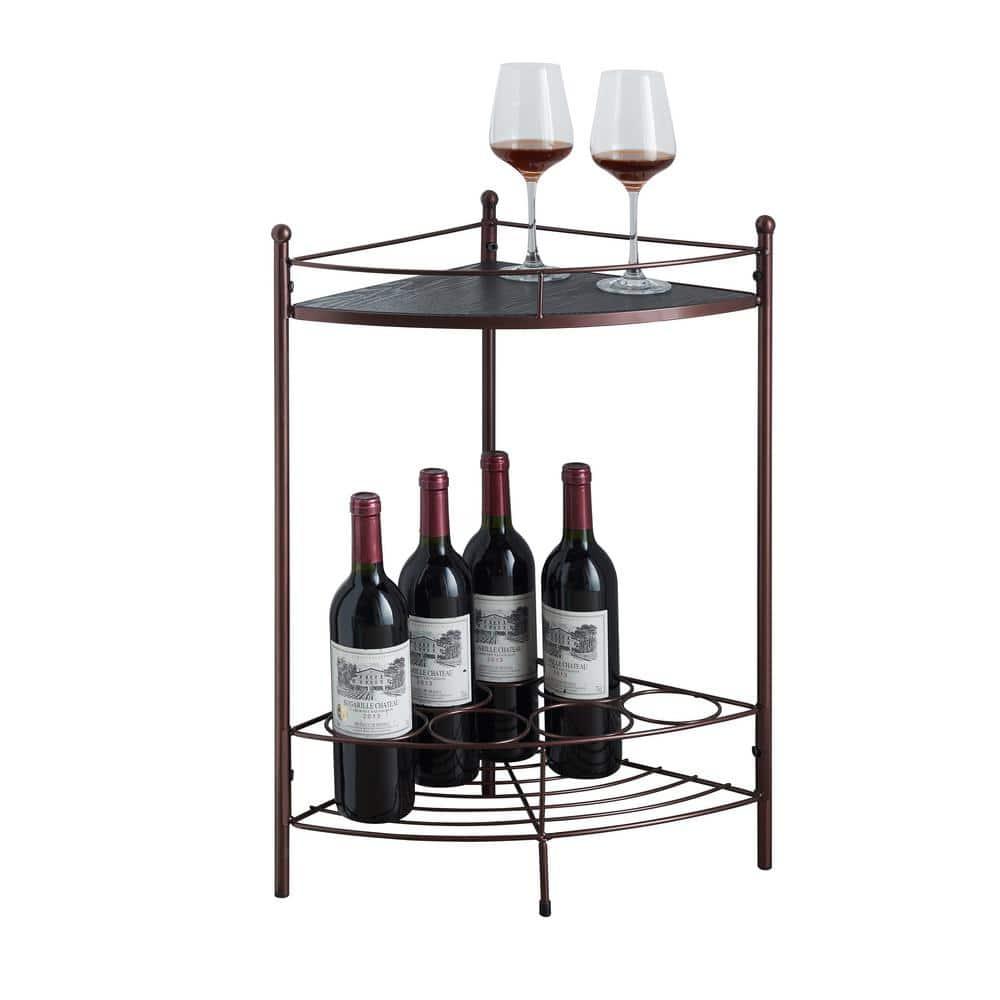 Kings Brand Furniture Corner Side End Table with Storage Shelf, 7-Bottle Wine Storage Rack, Bronze