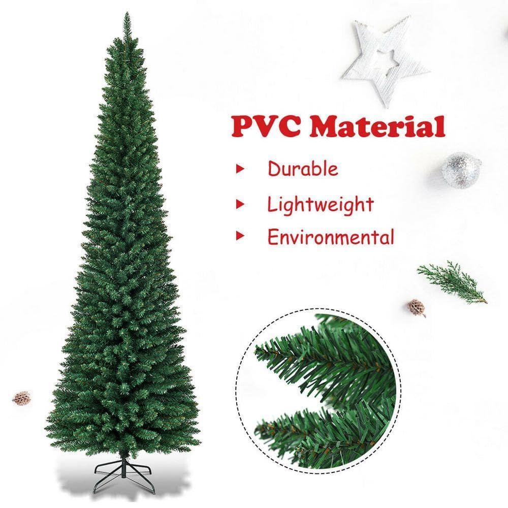 Costway 9Ft PVC Artificial Pencil Christmas Tree Slim Stand Green