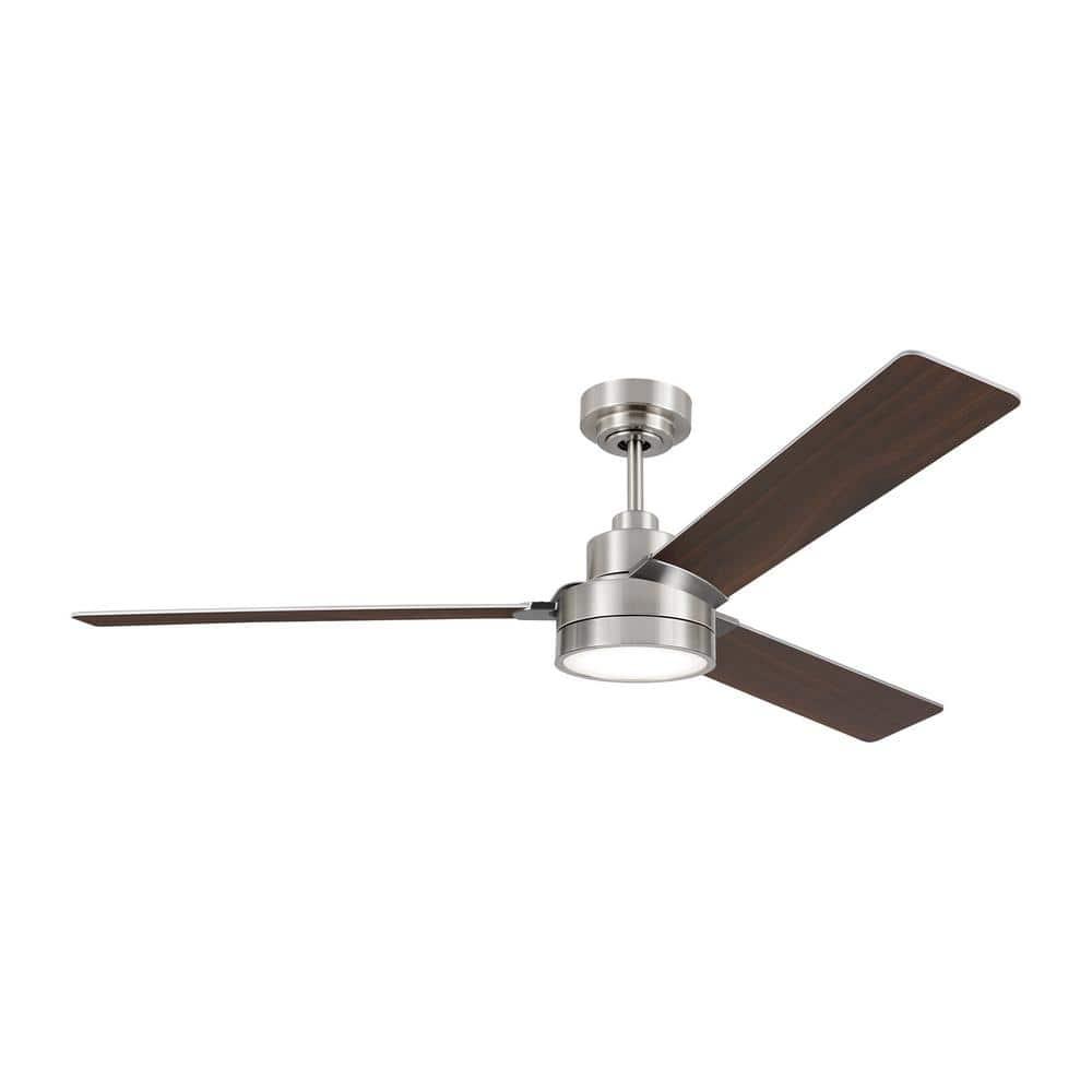 Generation Lighting Jovie 58-in Brushed Steel with Silver/American Walnut reversible blades Blades Propeller Ceiling Fan Without Light ( 3 -Blade )