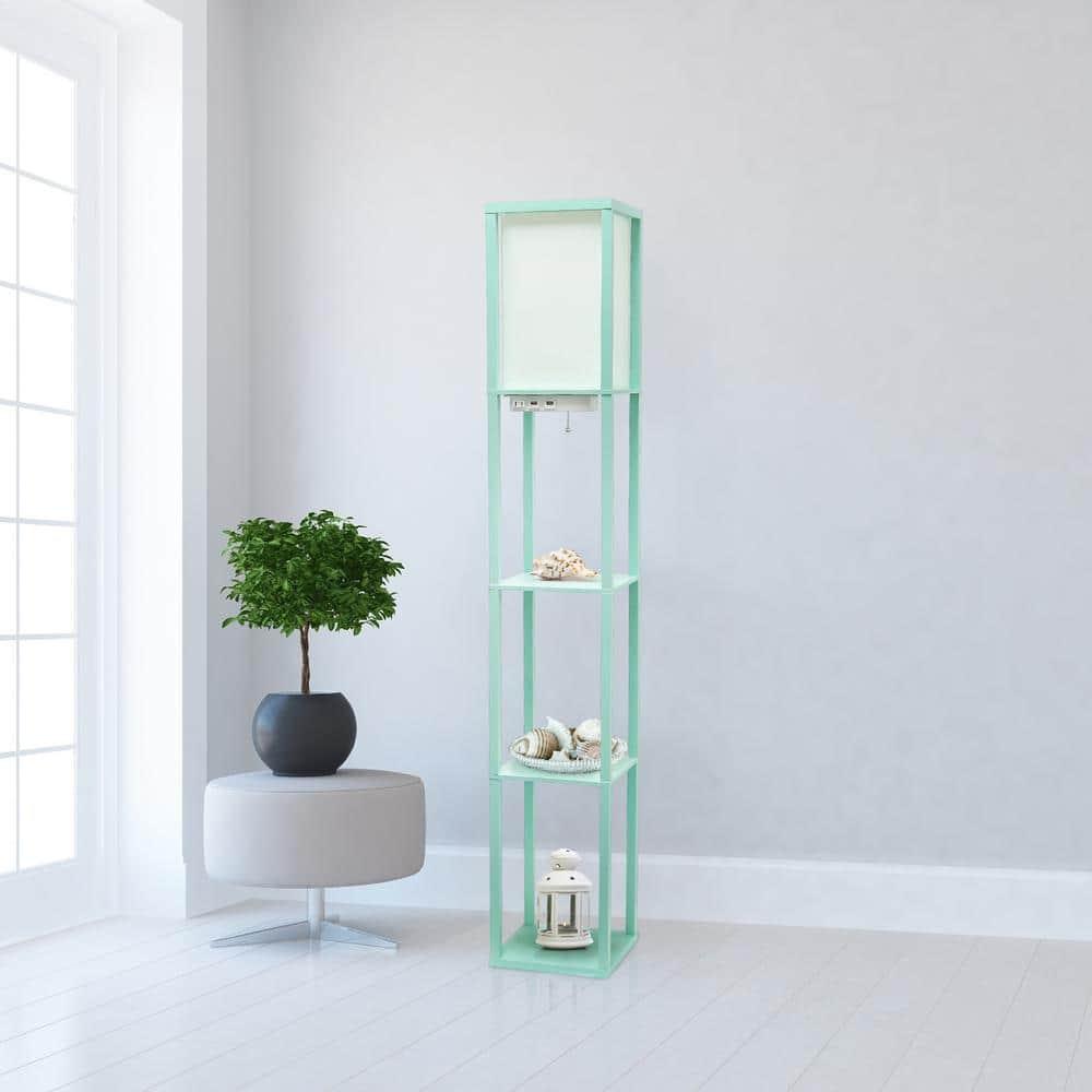 Creekwood Home Classix 62.5" 3-Tier Storage Floor Lamp with Charging Ports and Outlet Aqua Green