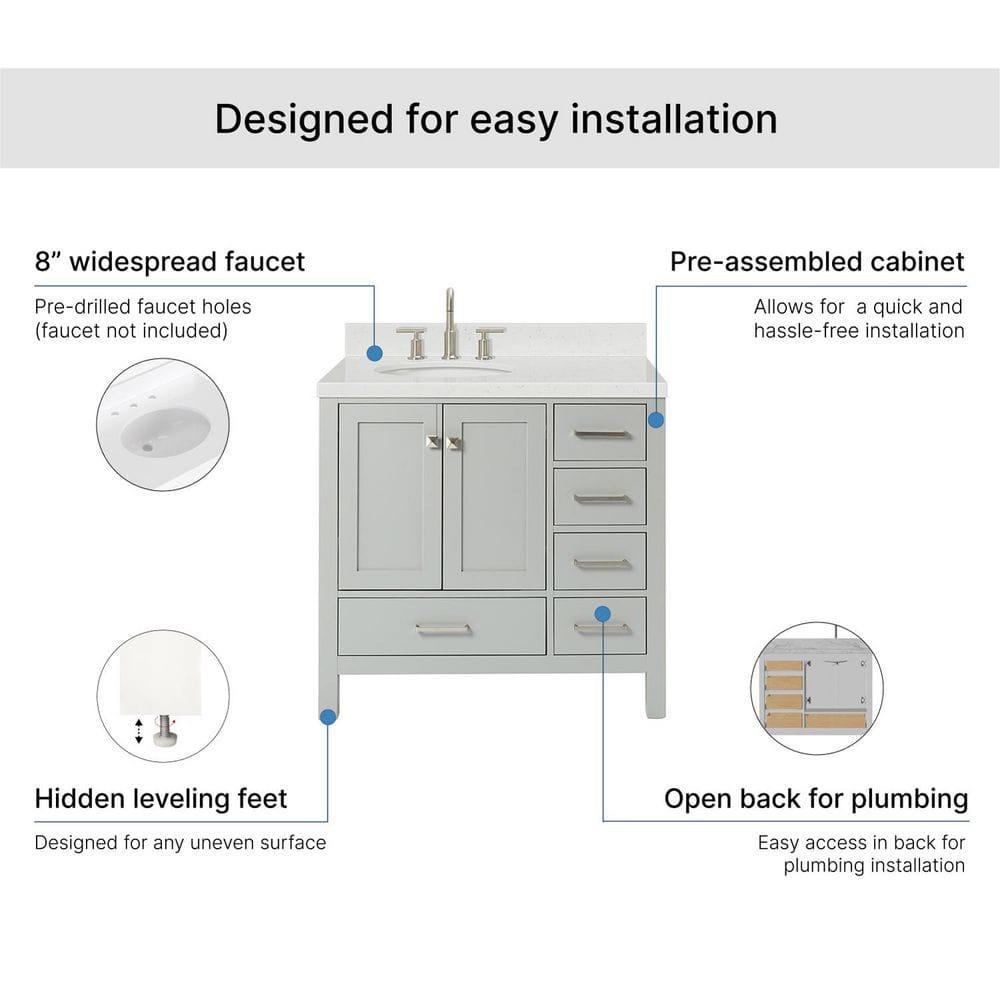 Ariel A036slcqovo Cambridge 36" Free Standing Single Basin Vanity Set - Grey