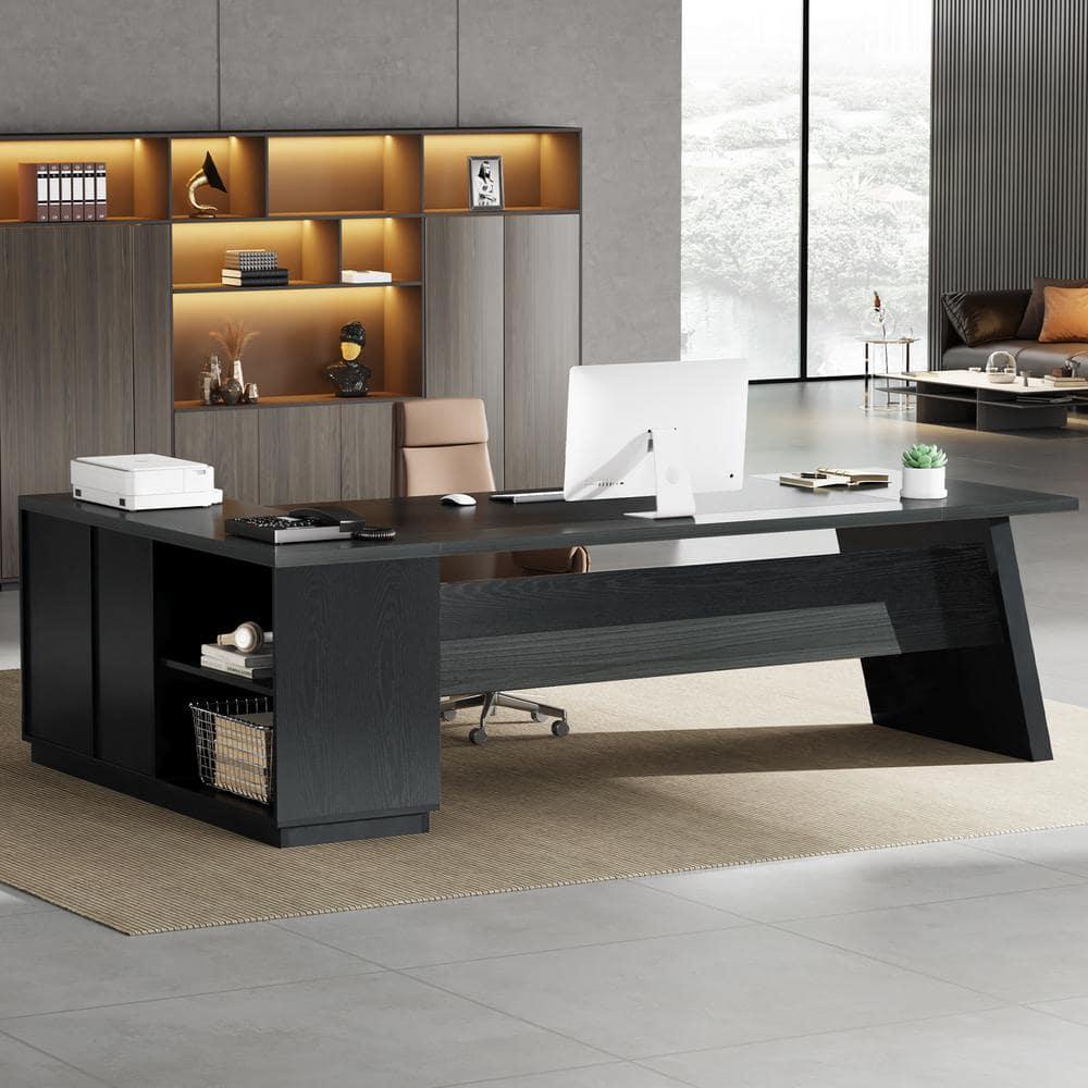 Tribesigns 78-Inch L-Shaped Executive Desk, Large Office Desk with Drawers and Lateral File Cabinet, Modern Computer Desk for Home Office, Gray & Black