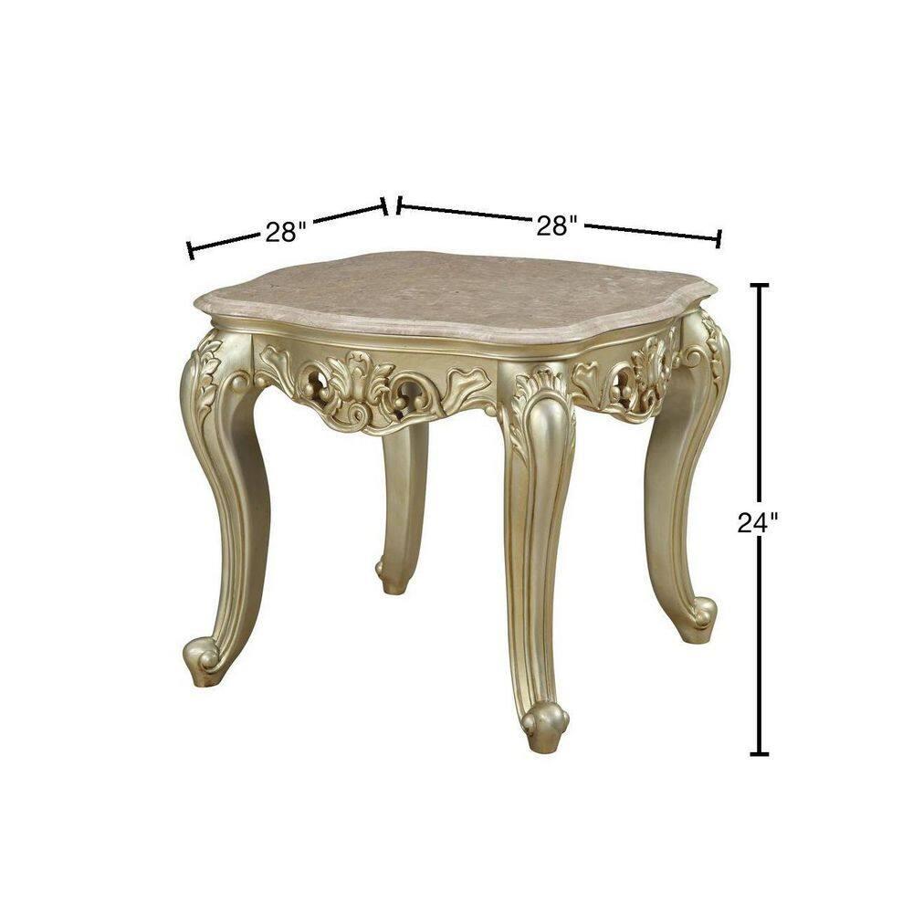 HomeStock End Table W/Marble Top, Marble & Baroque Bliss White