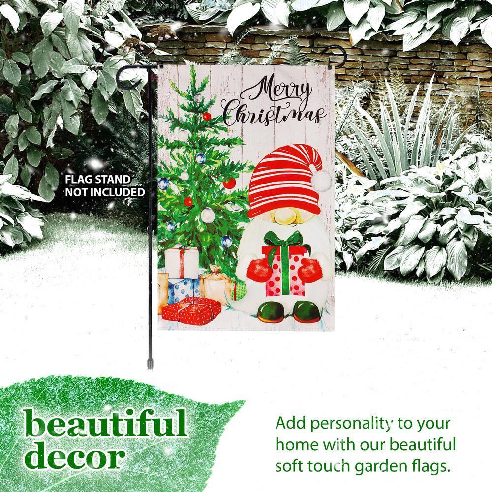 G128-12"x18" Christmas Garden Flag Double-Sided " Santa Gnome with Present Blockout Fabric