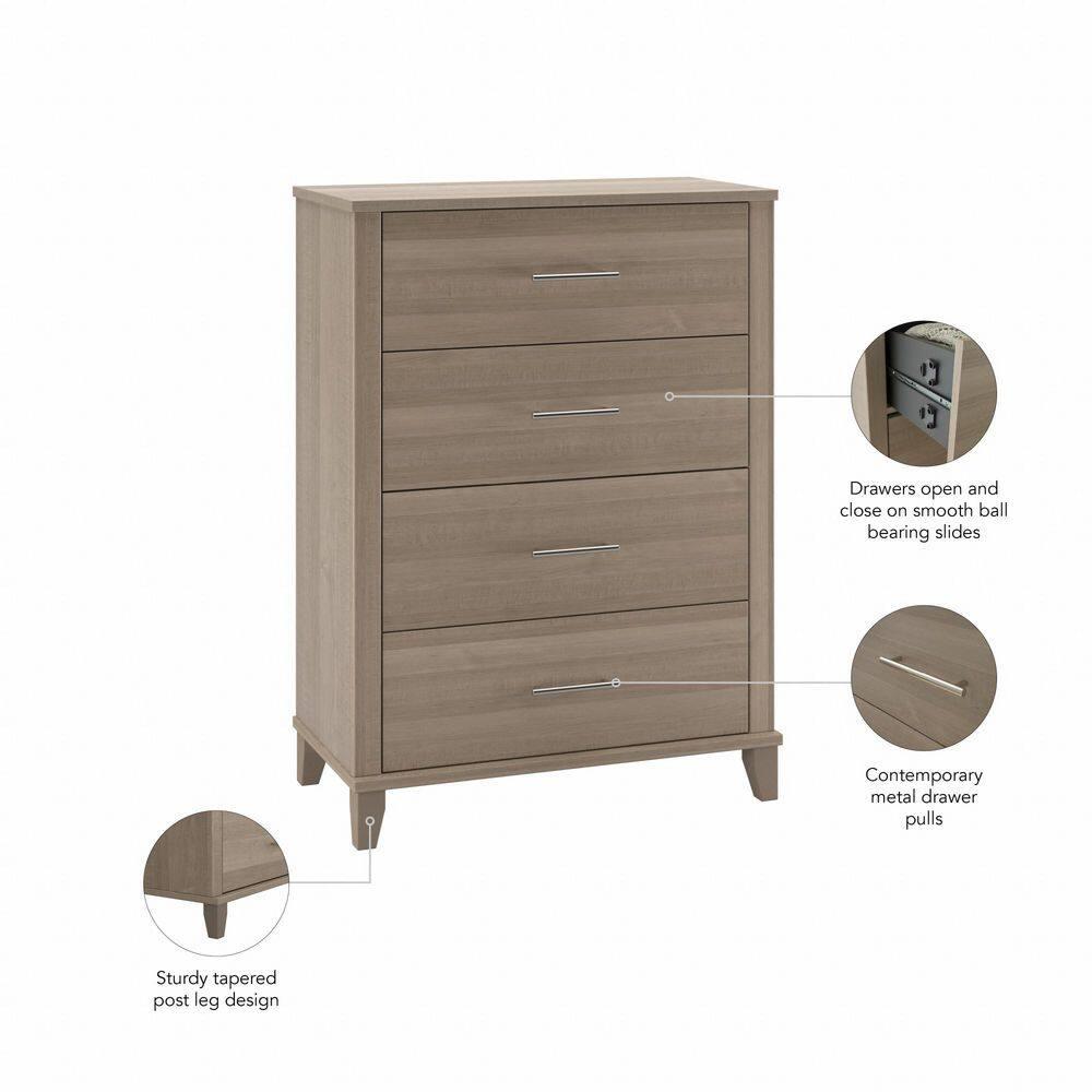 Bush Furniture Somerset Modern Bedroom Chest of 4 Drawers in Ash Gray