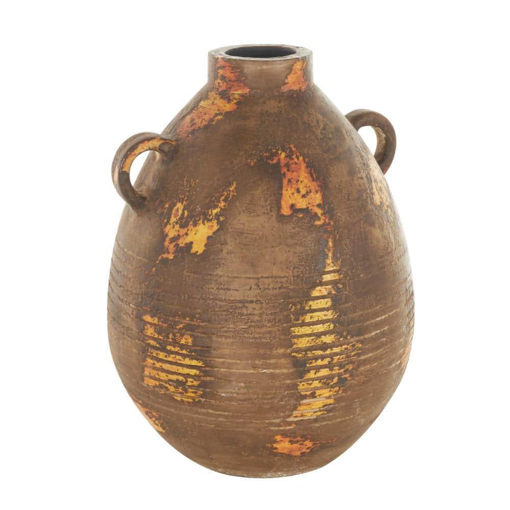 Birch Lane™ Anelis Ceramic Antique Style Distressed Decorative Brown Vase with Grooves and Handles | Birch Lane