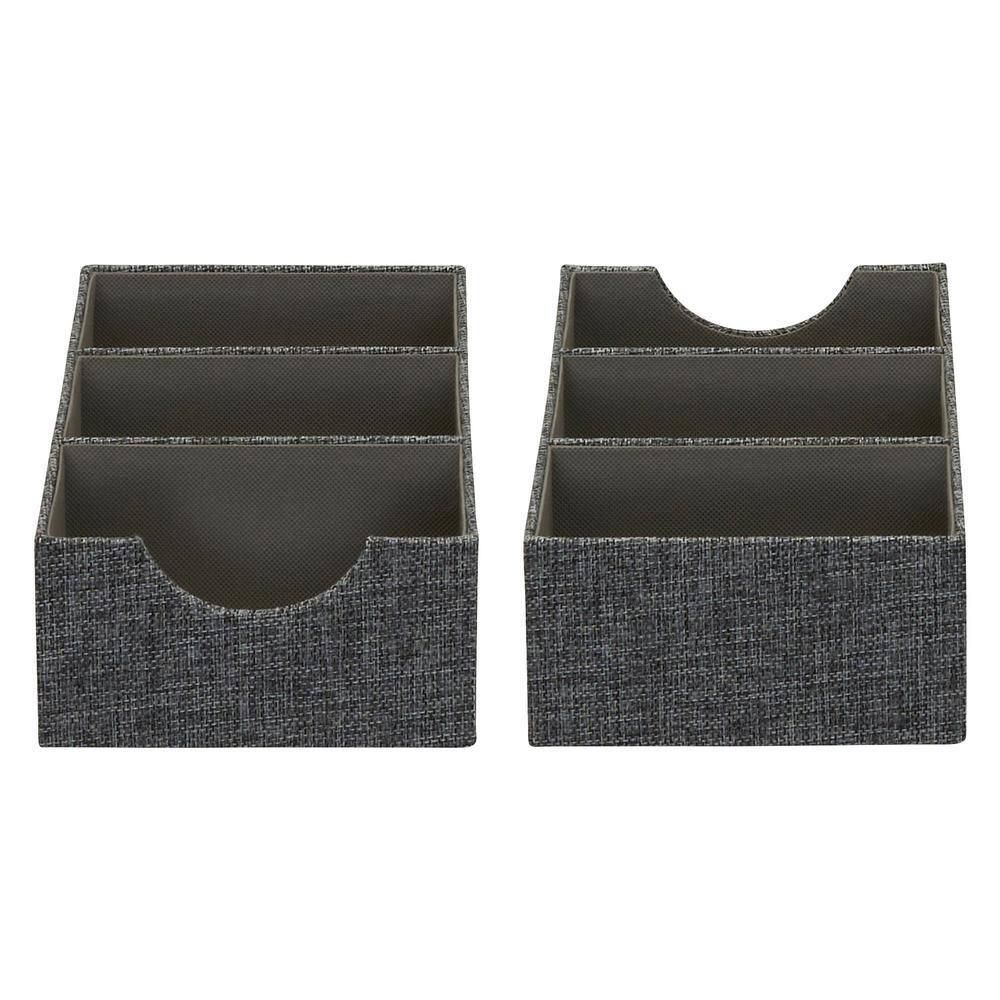 Household Essentials Set of 2 3-Section Drawer Trays Graphite Linen: Stackable Decorative Storage Boxes, Gray, 12"x6"