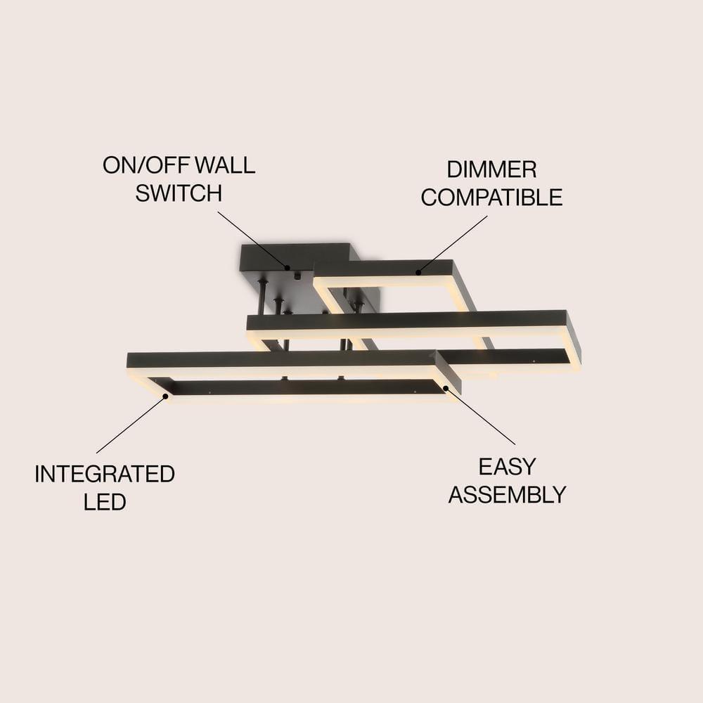 Turing 28" Geometric Integrated LED Metal Flush Mount, Black
