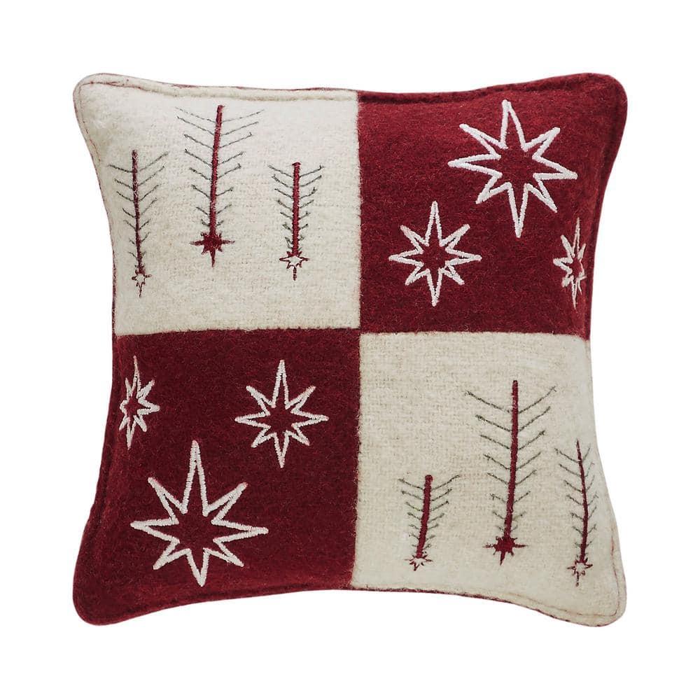 VHC Brands Embroidered 100% Felt Shell, Polyester Lining, Polyester Pillow Fill Reversible Throw Pillow