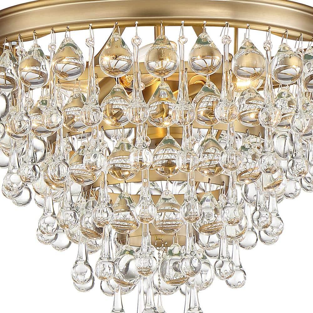 Vibrant Gold Crystal 3-Light Ceiling Mount with Clear Glass Drops