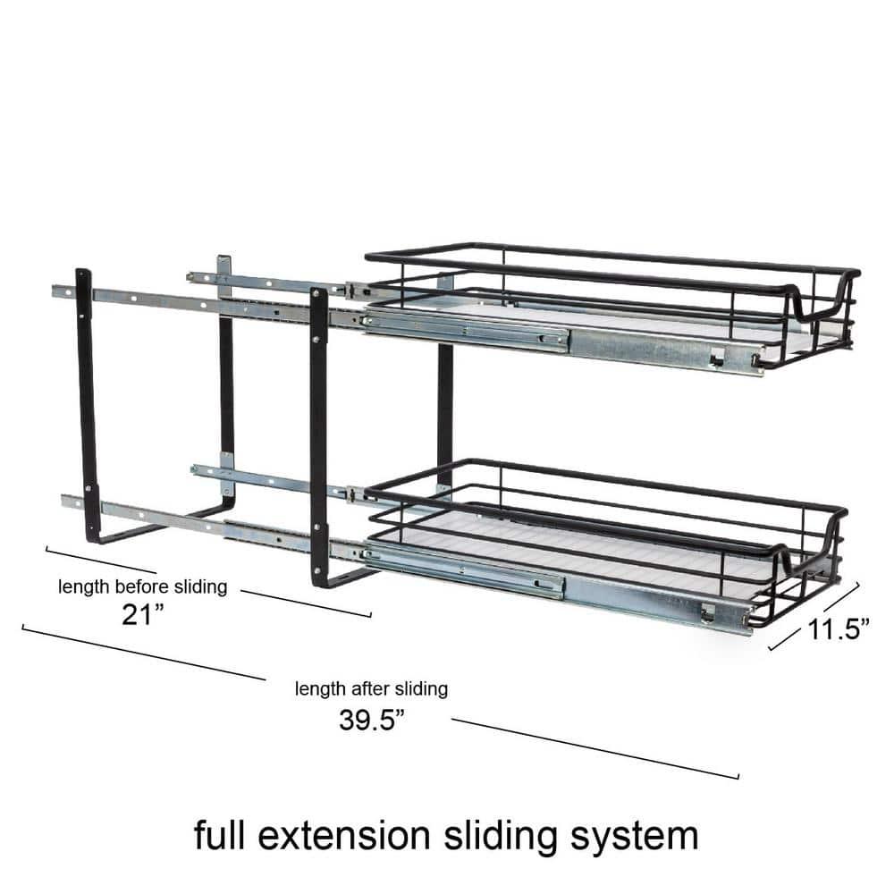 Glidez Multipurpose Paint-Finished Steel Pull-Out/Slide-Out Storage Organizer with Plastic Liners - 2-Tier Dual-Slide Design - Black