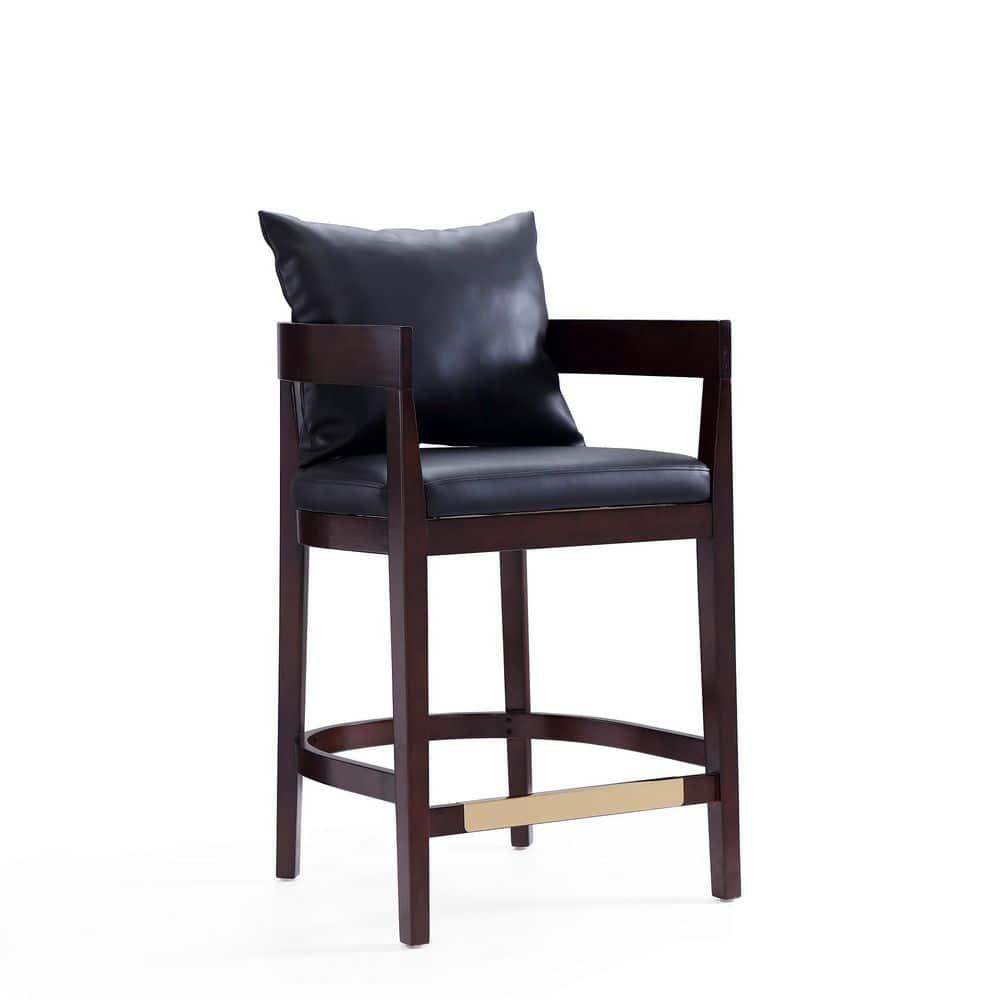 Ritz Beech Wood Counter Height Barstool Black - Manhattan Comfort: Gold Footrest, Upholstered, No Assembly Required