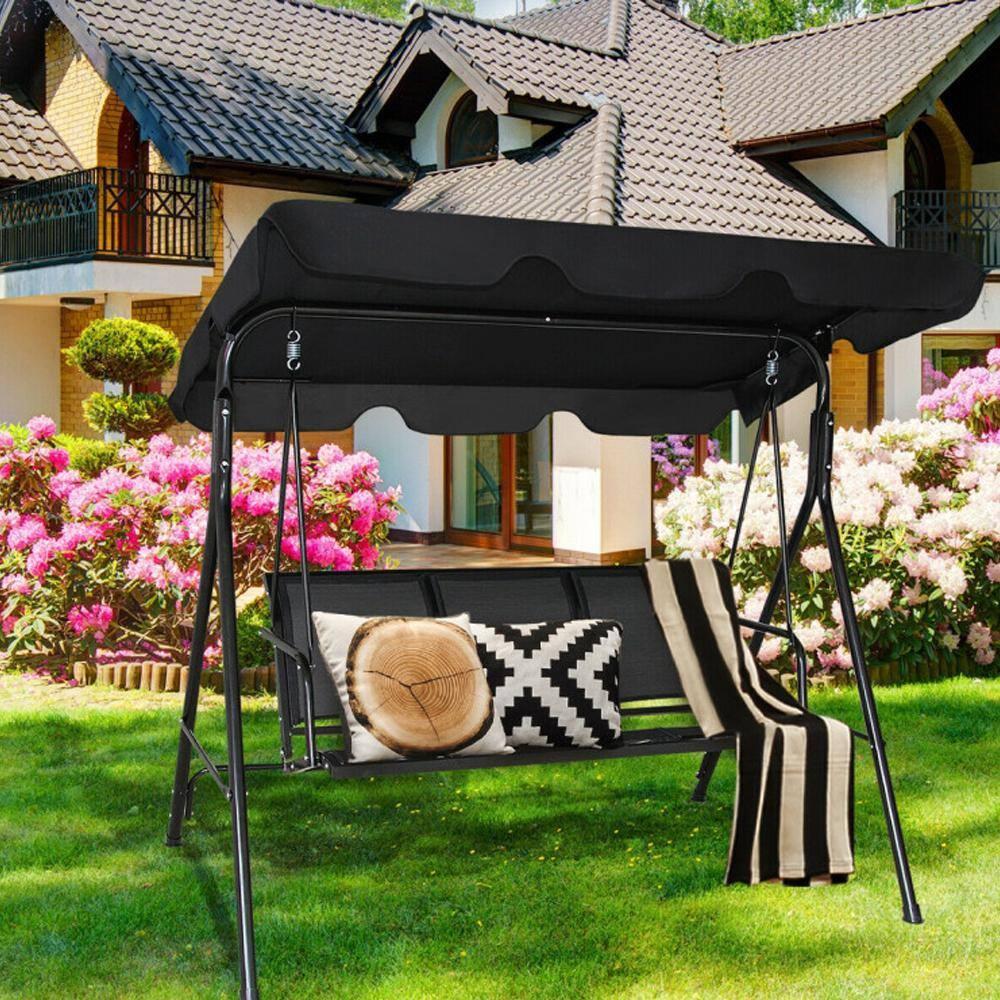 Costway Outdoor Patio Swing Canopy 3 Person Canopy Swing Chair Patio Hammock Black
