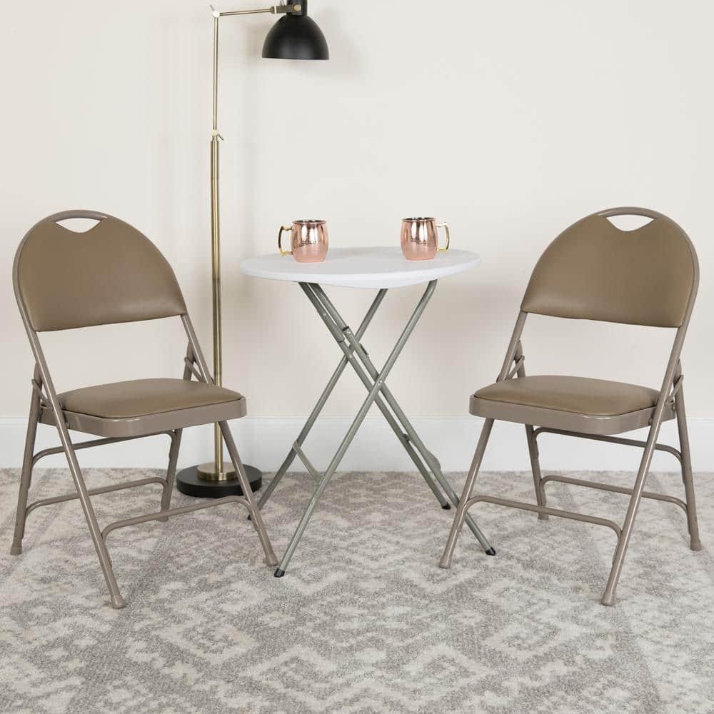 Executive Beige Vinyl High-Back Armless Chair with Metal Frame
