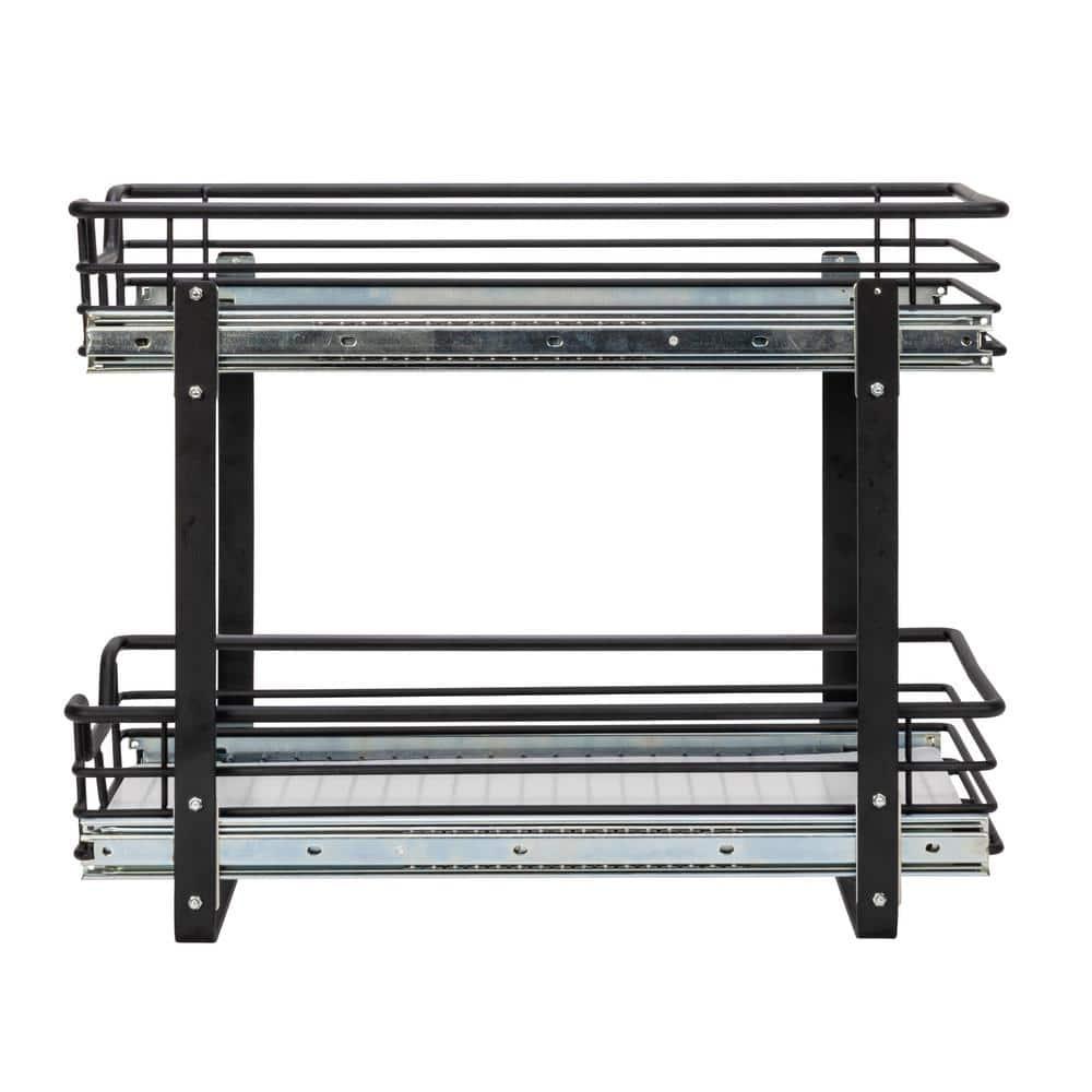 Glidez Multipurpose Paint-Finished Steel Pull-Out/Slide-Out Storage Organizer with Plastic Liners - 2-Tier Dual-Slide Design - Black