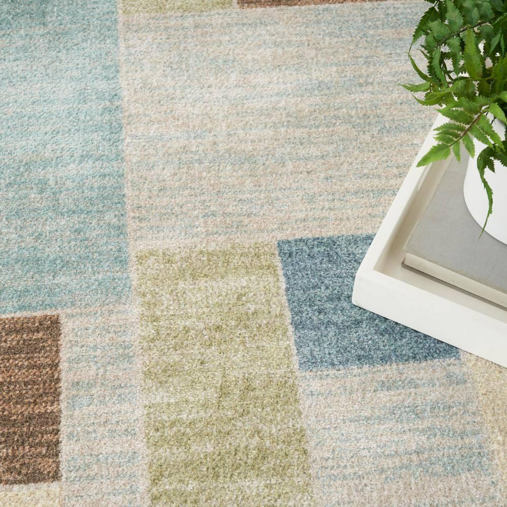 Nourison Astra Machine Washable Contemporary Color Block Indoor Rug Blue Green Multi 5'3" x 7'