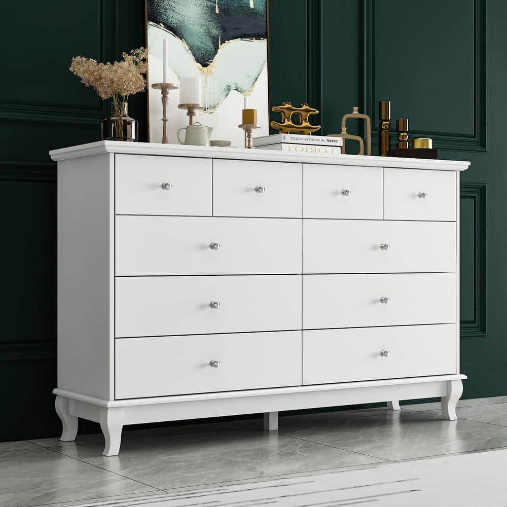 OXYLIFE Wooden 10 Drawer Dresser, White Chest of Drawers Storage Cabinet for Bedroom Closet Nursery