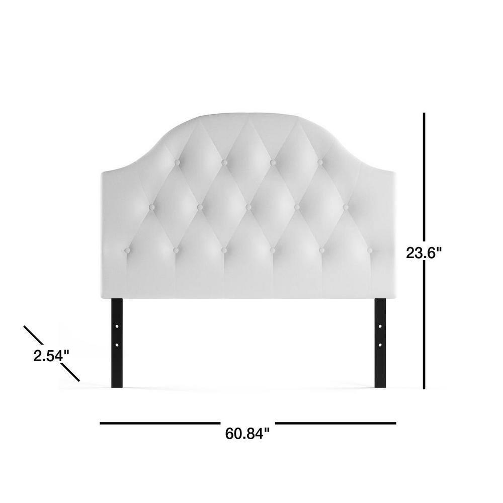 Queen Morris Modern And Contemporary Faux Leather Upholstered Button-Tufted Scalloped Headboard White - Baxton Studio: Curved, Adjustable