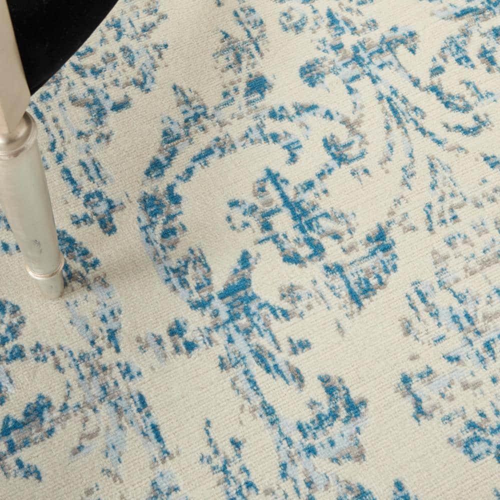 Nourison Jubilant 5'3" x 7'3" (5' x 7') Ivory/Blue Area Rug Farmhouse Vintage Damask by Nourison