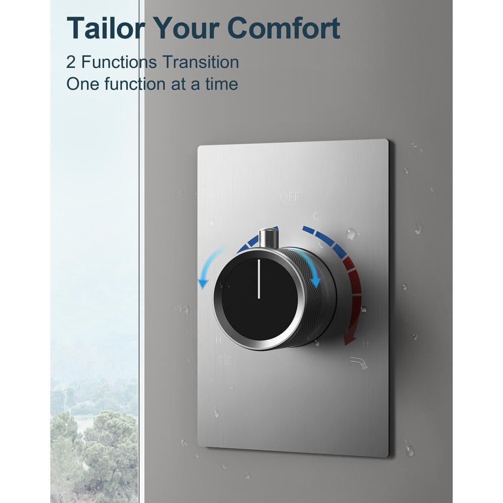 GRANDJOY 8 inch Rain Single Handle 2-Spray Shower Head System with Wall Mount Faucet Spout, Anti Scald Valve - Brushed Nickel