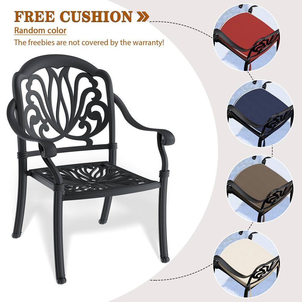 Hzzkey Outdoor Aluminum Dining Arm Chairs - Set of 6, Black, Random Color Cushions