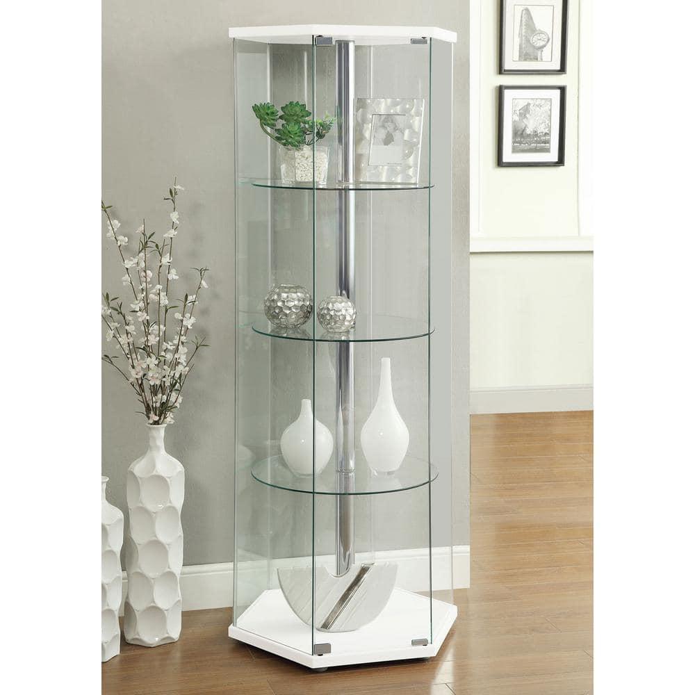 Coaster Zahavah Modern 4 Shelf Hexagon Shaped Glass Curio Cabinet White/Clear