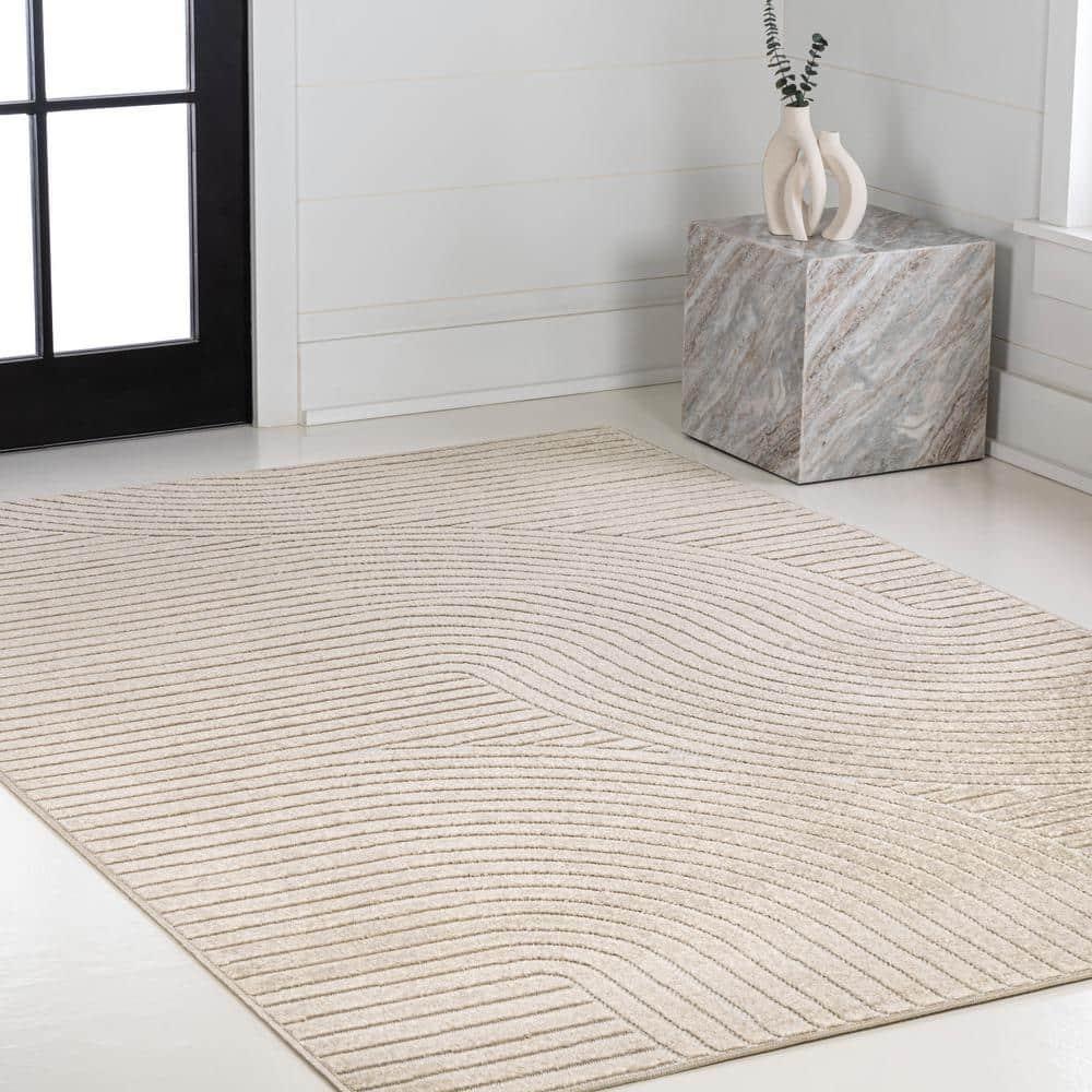 JONATHAN Y Hallie High-Low Minimalist Curve Geometric Beige/Cream 4 ft. x 6 ft. Indoor/Outdoor Area Rug