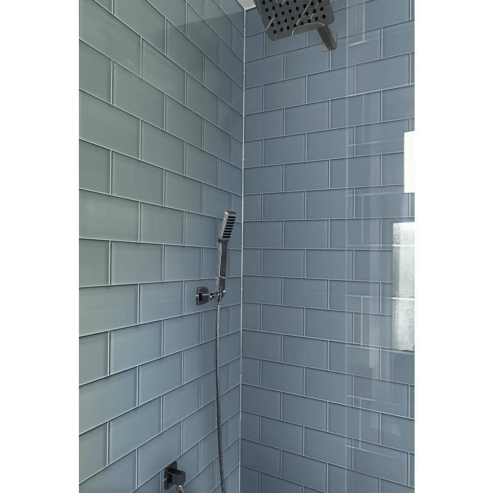 Apollo Tile   40 Pack 3-in x 6-in Mink Gray Rectangular Subway Glossy Finished Glass Mosaic Wall Tile (5 Sq ft/case)