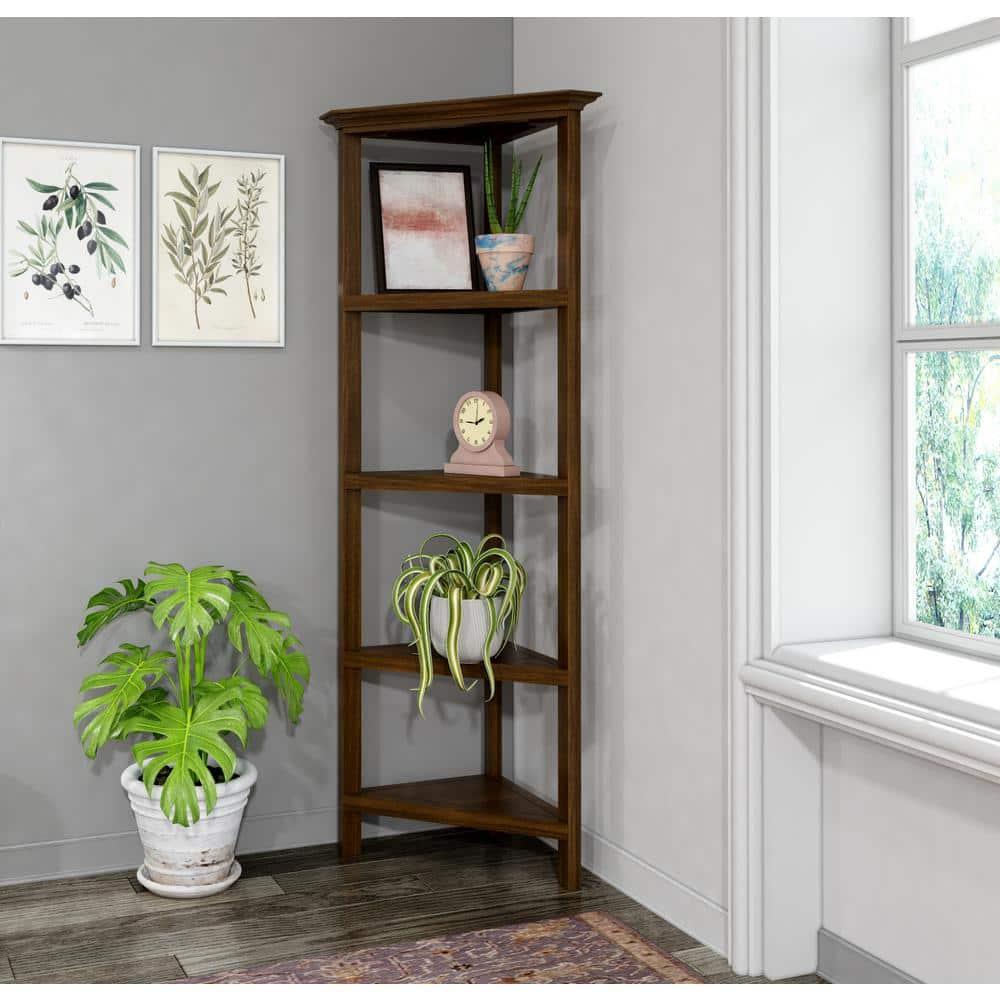 NewRidge 4-Tier Corner Wooden Bookcase Walnut