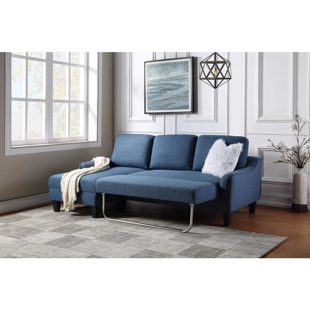 Lester Chaise Sleeper Sofa in Blue fabric with Black legs