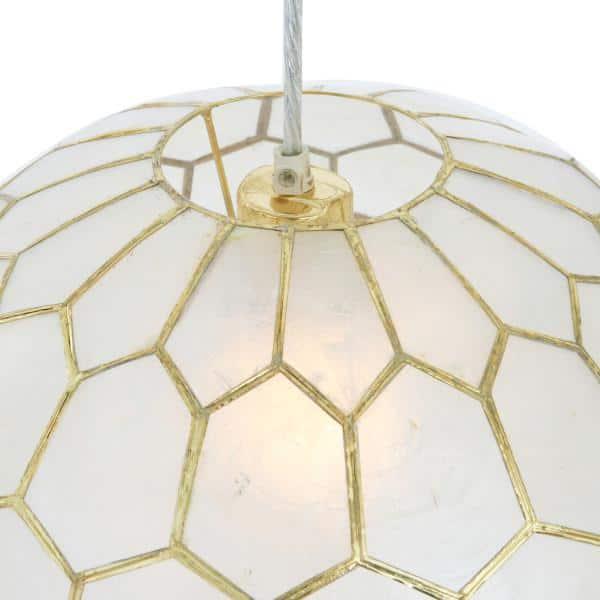 Storied Home 14"x13" Capiz Honeycomb Globe Pendant Light Capiz White Seashells Antique Gold: ETL Listed, Iron Frame, No Bulbs Included